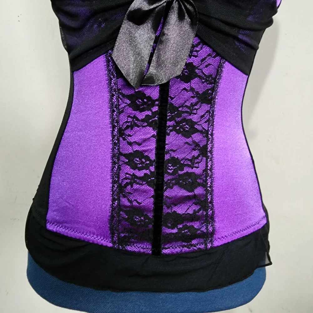 Black and Purple Dress Up Bustier Corset Style Top - Picture 4 of 10